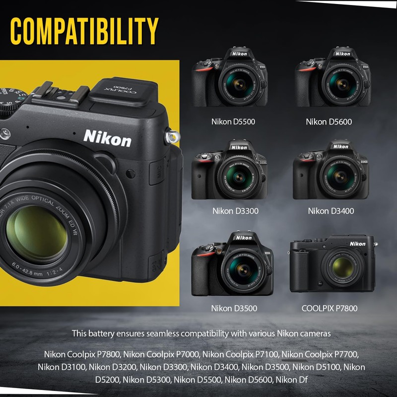 BM Premium EN-EL14A, EN-EL14 Battery and Charger for Nikon D3100,