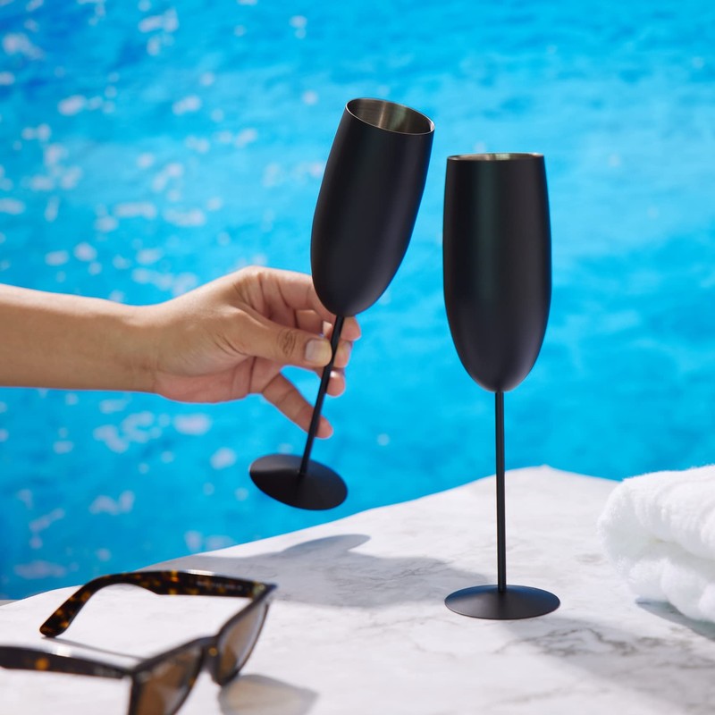 Oak & Steel - 2 Black Matte Champagne Flutes 280ml