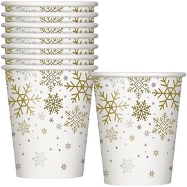 Unique Party 77126 - 9oz Silver and Gold Snowflakes Christmas Cups, Pack of 8