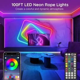100Ft Neon Rope Lights,Flexible Led Rope Lights Control with App/Remote,Multiple Modes Rope Lights,IP65 Outdoor RGB Led Neon Lights Waterproof,Music Sync Gaming Led Neons Light Strip for Bedroom Decor