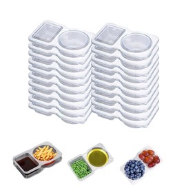 BOVVSKY 20PCS Double Compartment Condiment Container, Reusable Snack Container With Lids, Condiment Containers with Lid for Dip, Sauce, Sampling and Travel Snacks