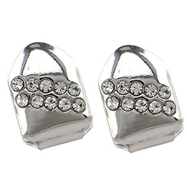 Psivika 2PC Gold Plated Diamond Single Grillz Cap for Your Teeth Grillz Men Women Hip Hop Jewelry Gift (Silver)