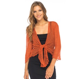 Back From Bali Womens Lightweight Knit Cardigan Shrug Lite Sheer Burnt Orange