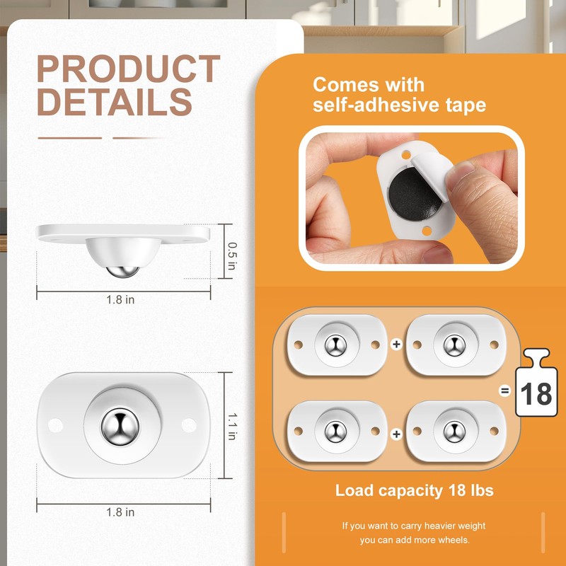 Pikabeast 8PCS Self Adhesive Casters Wheels Appliance Rollers Appliance Sliders