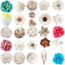Chandler Wood Flowers Bouquets Multi Colors Types Collection Wooden Flowers Handmade Grade A Assorted Shapes Sizes (50, Model 12)