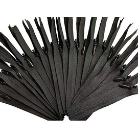 Invisible YKK (Conceal) Black Zippers for Apparel & Craft Projects - Closed Bottom - Color Black - Made in The United States (25 Zippers Per Pack) (7" Inches)