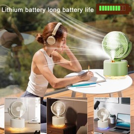 Misting Fan with 300ml Water Tank, Battery Operated Small Powerful USB Desk Fan with LED Color Lights,Portable Fan Rechargeable - Ideal for Outdoor Camping, Makeup, Home and Office Use (Green)