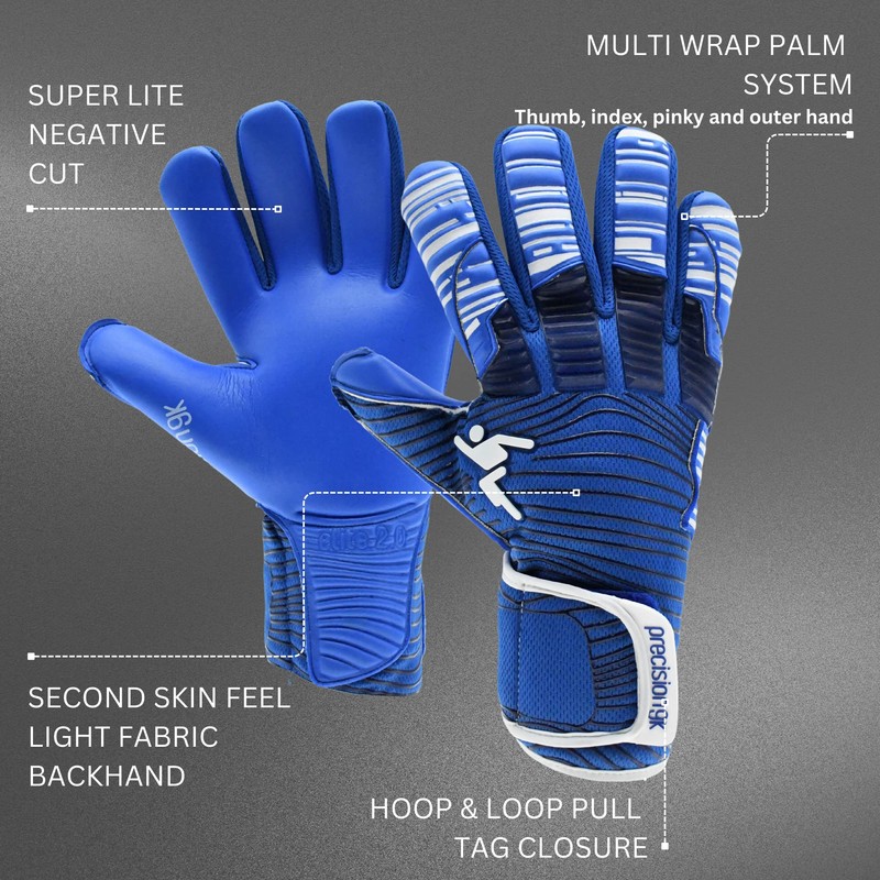 Precision GK Elite 2.0 Grip Goalkeeper Gloves Size 8, White