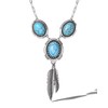 Jessica Simpson Feathers and Turquoise Necklace for Women 17"+3", Oxidized Silver-Plated Western Necklace for Women