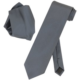 Vesuvio Napoli Solid CHARCOAL GREY Woven NeckTie Handkerchi​ef Neck Tie Hanky
