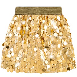 DAXIANG Girls Concert Outfit Sequin Skirts Tutu Skirt for Dance Birthday Fashion Clothes Gold 9-10 Years
