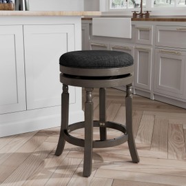DTY Indoor Living Palmer Lake Swivel Stool, 24” Counter Height, Weathered Gray, Charcoal Seat