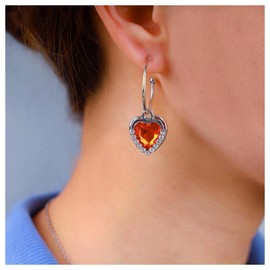 Inilbran Boho Ruby Heart Earrings Silver Ruby Crystal Heart Drop Earrings Red Created Ruby Dangle Drop Earrings Vintage Ruby Love Heart Hoop Earrings Jewelry for Women and Girls