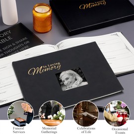 Funeral Guest Book for Memorial Service,Leather Hardcover Funeral Sign in Book for Celebration of Life,in Loving Memory Condolence Book with Memory Table Sign and Pen, 10.3" x 7.9"