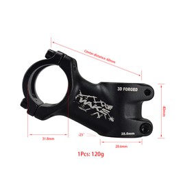 FOMTOR Wake MTB Stem 31.8 25 Degree 60 mm Bike Stem Mountain Bike Stem Short Handlebar Stem for Most Bicycle, Road Bike, MTB, BMX, Cycling (Light-weight, Black)