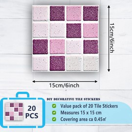 20 Pcs Tile Stickers, Tile Waterproof Oil Proof Removable Wall Sticker Decals Tile Sticker for Bathroom & Kitchen Backsplash Decoration Wall Sticker Tile Decals (6x6inch,Pink)