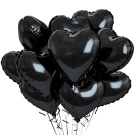 Fesnova Heart Black Balloons Set, 12 Pieces Black Balloons Foil Balloons, Black Heart for Birthday, Wedding, Engagement, Bridal Shower, Valentine's Day