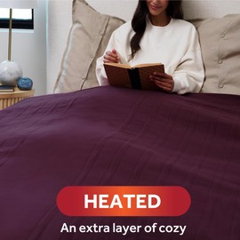 Sunbeam Royal Ultra Fleece Heated Electric Blanket King Size, 90" x 100", 12 Heat Settings, 12-Hour Selectable Auto Shut-Off, Fast Heating, Machine Washable, Warm and Cozy, Claret