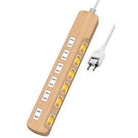 Elecom ECT-1330O Power Strip, Lightning Guard, Individual Switches, Dust Shutters, 6 Outlets, Wood Grain, 9.8 ft (3 m), Oak