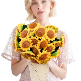 Sunflower Gifts for Women-Teacher Appreciation Gifts-Sunshine Teacher Friend Mom Sister Grandma Birthday Retirement Gifts,Thank you,Get well, Sunflower Crochet Flower Bouquet Blanket 43 Inches