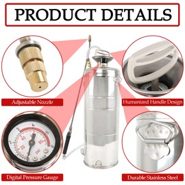 YSMN Hand Pump Sprayer Stainless Steel Sprayer for Indoor and Outdoor 3.5 Gallon Sprayer 20 in Wand 3.3 FT Hose