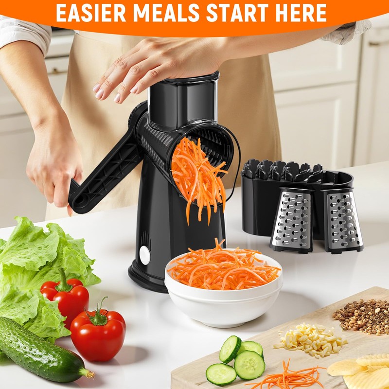 Rotary Cheese Grater Hand Crank with 5 Interchangeable Blades, Vegetable