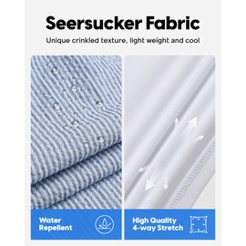 maamgic Men's Swim Trunks 5.5 inch Seersucker 2 in 1 Beach Shorts Quick Dry Bathing Suits with Compression Liner Blue Stripe Large