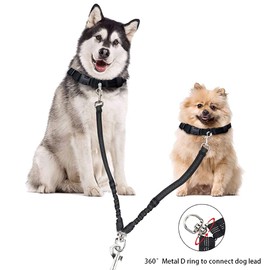 Kelivi Double Dog Lead Coupler, No Tangle 360°Swivel Rotation Two 2 Dog Lead Splitter, Heavy Duty Adjustable Bungee Reflective Dual Dog Leash for Walking Puppy Small Medium Large Dog (Pink)