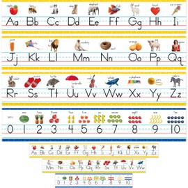 Alphabet & Number Line Bulletin Board Set, 12 PCS ABC & 123 Wall Decorations 26 Upper & Lower Case Letters Plus Numbers 0-10 for Preschool, Kindergarten Classroom Playroom Bedroom Decors