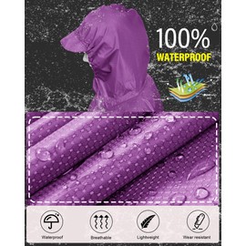 iCreek Hooded Rain Poncho with Pocket Waterproof Lightweight Unisex Raincoat Jacket for Hiking, Camping, Outdoor (Purple, Large)
