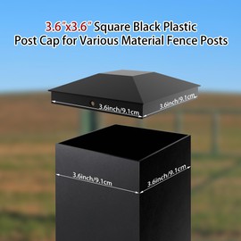 6pcs 3.6"x3.6" Plastic Fence Post Caps,Black Wood Post with Mounting Screws for Deck, Patio, Fence,Garden,Corridors - Water-Proof & UV-Proof