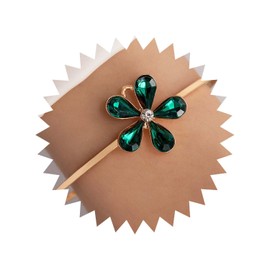 Wendalern Gold Cuff Bangle Bracelet Vintage Emerald Flower Open Bangle Dainty Green Crystal Flower Wrist Bangle Adjustable Thin Cuff Bracelet Hand Jewelry for Women Girls