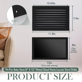 Yaocom 2 Pcs Aluminum Attic Vents 12" x 8" Metal Gable Wall Mesh Shed Vent with Screen Square Louver Grille for Exterior Door House Attic Garage Ceiling Chicken Coop