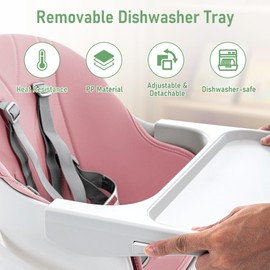 Baby High Chair, Babies and Toddlers Convertible Slim High Chair with 6 Growing Stages from Infant to Toddler Seating with Removable Tray, Easy to Clean,Light Pink Cushion