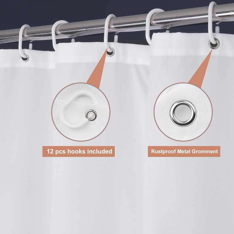 UFRIDAY White Fabric Long Shower Curtain Liner 72 x 78