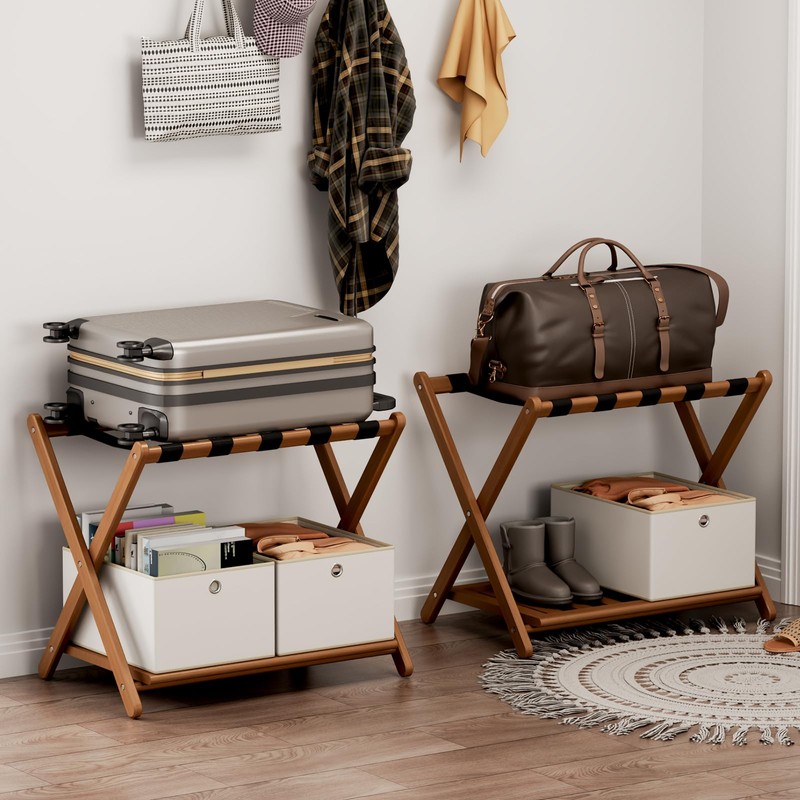 oakvivo Fully Assembled Walnut Luggage Racks Set of 2 with