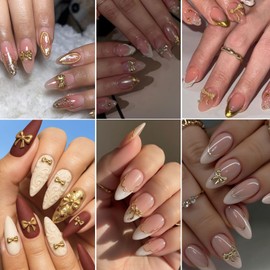 12Grids Gold Bow Nail Charms 3D Metal Bow Nail Art Charms Cute Bow Knot Nail Rhinestones Metallic Bows Nail Charm for Nails Charms Luxury Mini Bow Nails Supplies DIY Nail Art Decoration Accessories
