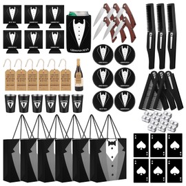 LIANGMIDA 54 Pcs Groomsmen Gifts Set of 6 Groomsmen Proposal Gift Gift Bags Shot Glasses Label Folding Knife Comb Coaster Cover Iron Ice Cube Cup Bottle Opener for Wedding Day Bachelor Party Favors