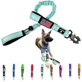 Heavy Duty Bungee Dog Leash - Shock Absorbing, Seat Belt Clip, Quick Release Frog Clasp, Double Padded Handles, for Large and Medium Dogs, Durable for Training, Walking, Car Safety, Outdoor Adventure