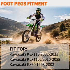 Nilight Motorcycle Foot Pegs Dirt Bike Footpegs Fit for Kawasaki KLX110 2002-2023 KLX110L 2010-2023 KX60 1998-2003 CNC Foot Pegs for Motorcycles Heavy Duty Aluminum Alloy Foot Rests, Black
