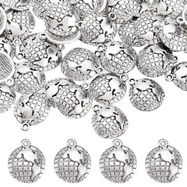 SUNNYCLUE 1 Box 100pcs Earth Charms Bulk Globe Charms Mini Alloy Antique Silver Planet Space Planetary Universal Charm for jewellery Making Charms Women DIY Necklaces Earrings Bracelets Keychains