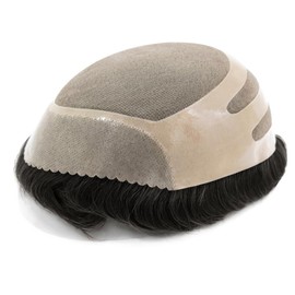 HAIR NATURE Mens Human Hair Systems, Fine Mono Toupee NPU, Medium Density Mens Wigs, Natural Black Hair Units #1C