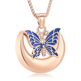 XSMZB Butterfly Urn Necklace for Ashes Women Men Moon Memorial Cremation Jewelry Ash Holder for Human Pet Keepsake Pendant Gift(Rose Gold)