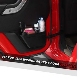 Jimen Fit for Jeep Wrangler JK Unlimited 4 Door 2011-2018, 4PCS Front and Rear Door Pockets Tray Organizer Interior Storage Accessories