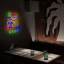 Tiki Bar Neon Sign Tiki it Easy Neon Sign for Wall Decor Tiki Cocktail USB Dimmable LED Neon Lights for Beer Bar Kitchen Restaurant Home Pub Party Man Cave Club Shops Hotel Store Business Gift