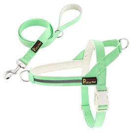Plutus Pet Cotton Dog Harness and Leash Set, Reflective and Soft Padded, Quick Fit Vest Harness, for Small, Medium and Large Dogs, Light Green, M