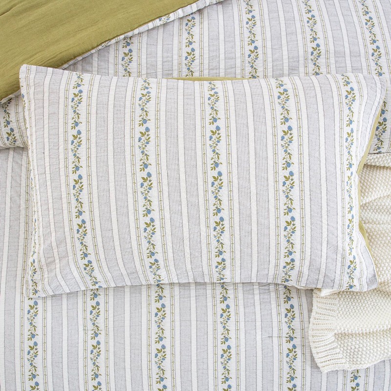 Purefair 100% Cotton Jacquard Comforter Set, Striped Floral Print, Soft