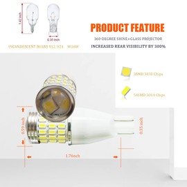 NorthAmerica Remote Extremely Bright Error Free Replacement for Back Up Reverse Lights, Truck Cargo Lights, 3rd Brake Lights, T15 912 W16W 921 LED Bulbs with Projector, Xenon White