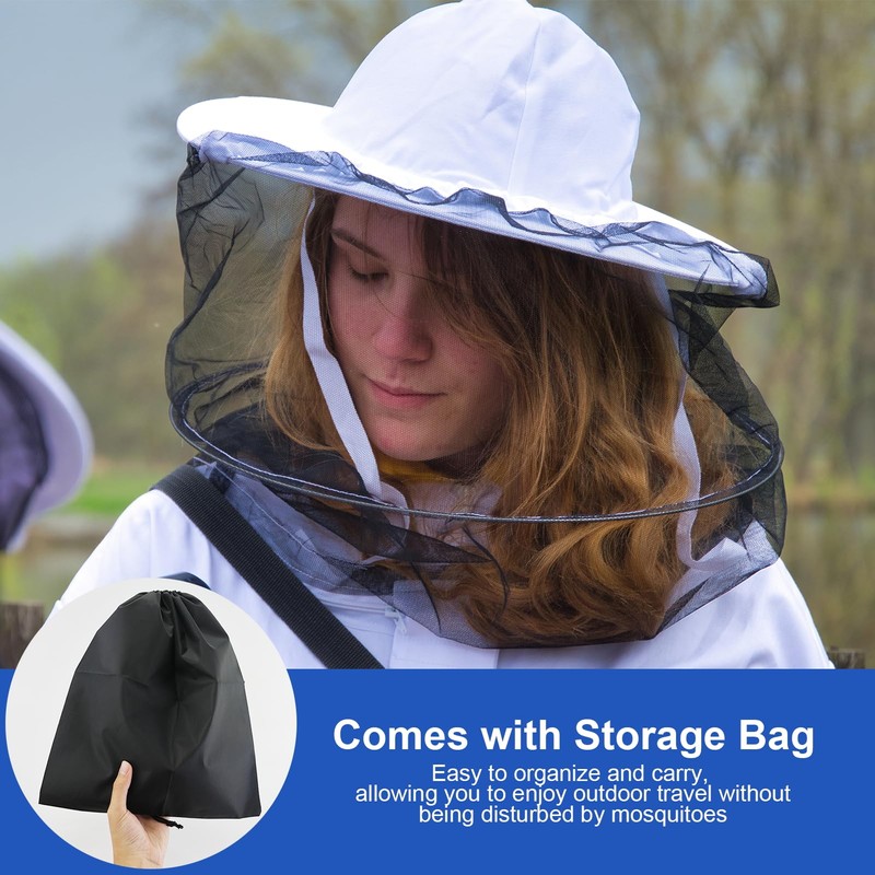 4 Pcs Midge Head Net with Drawstring Bag, Nylon Mosquito