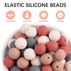 Difenni Silicone Beads, 15mm Silicone Beads for Keychain Making 70Pcs Silicone Beads Bulk 4 Color Rubber Beads Loose Silicone Beads for Pens Necklace Bracelet Lanyard DIY Crafts Making